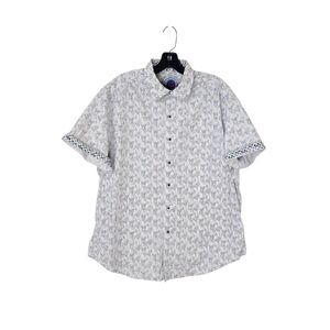 Robert Graham Short Sleeve Button‎ Up Shirt  Blue Tan Circles Contast Floral XL